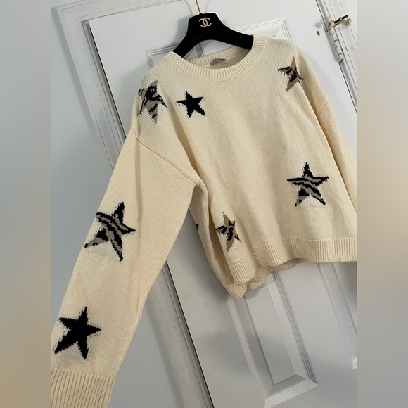 Rails Perci Stars Sweater size Large Off White Animal Print Stars Cream worn 1x - Picture 5 of 9